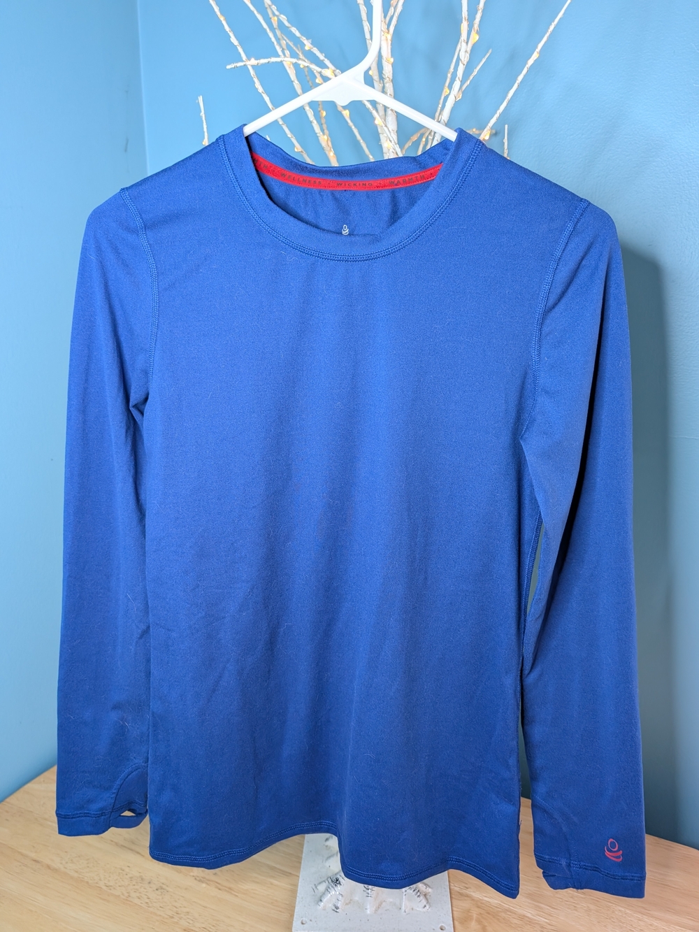 Cuddl Duds Women's Far-Infrared EnhanceRoyal Blue Long Sleeve Crew with Red Trim